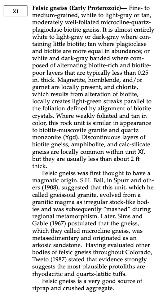 Felsic gneiss and Silver Plume migmatite