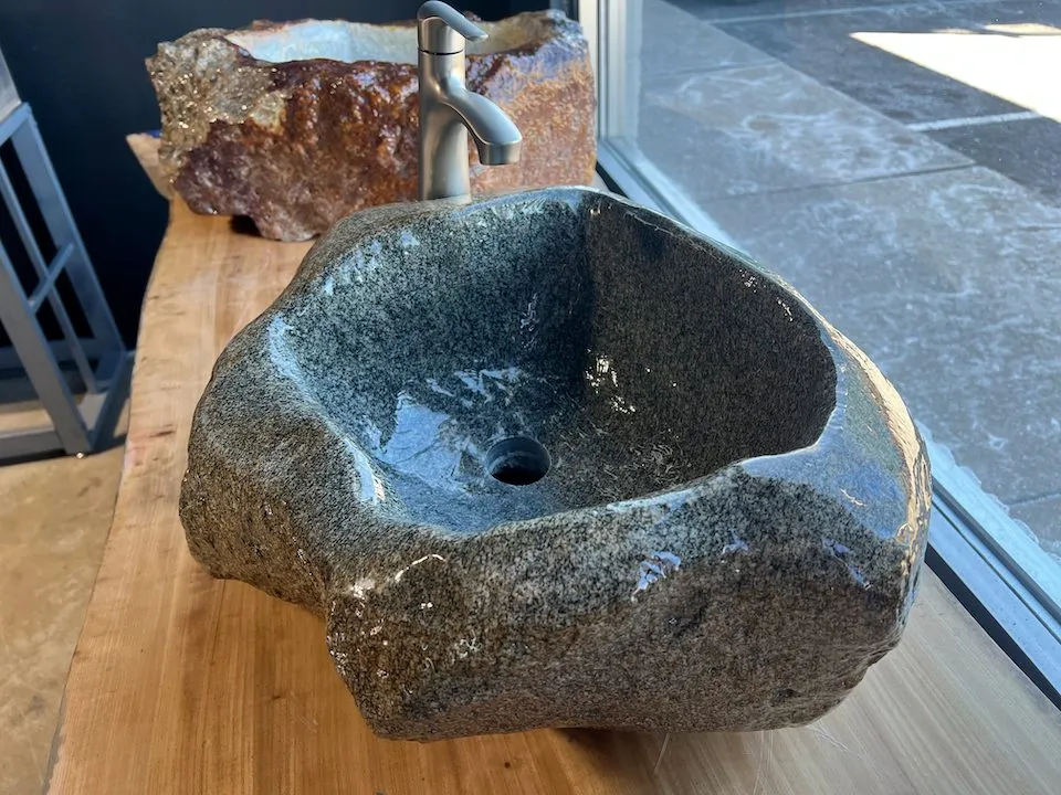Hand-carved Colorado stone vessel sink